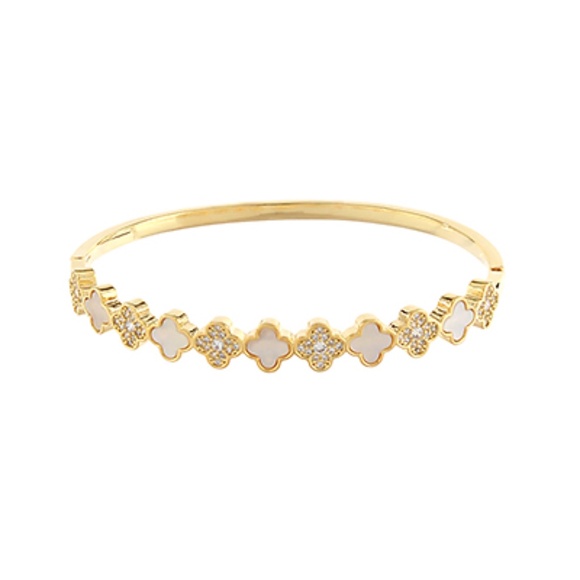 Linked MOP Clover Bangle Bracelet - Picture 1 of 1